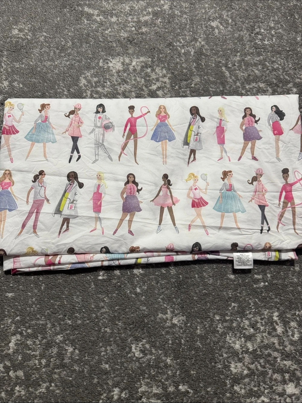 Pottery Barn Kids Barbie Dolls Print Pink and White Bedding Sheet